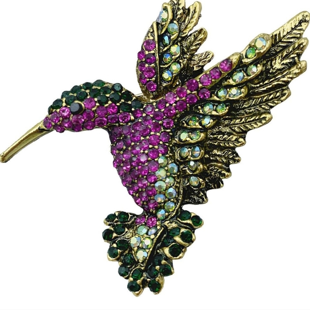Colorful Hummingbird Bird Brooch